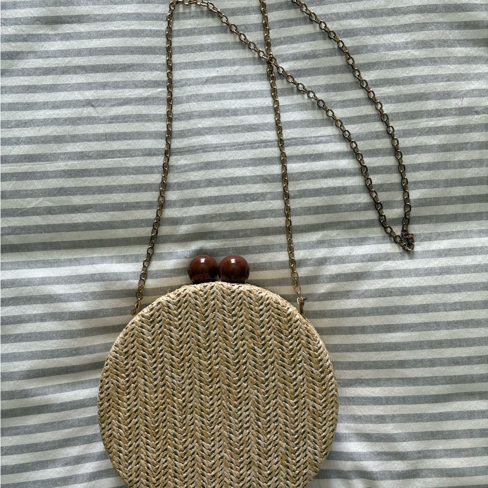 Elegant Tan Woven Circle Bag